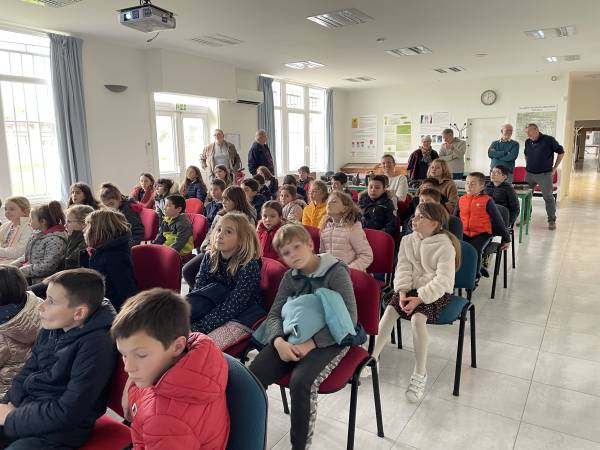 School children listening